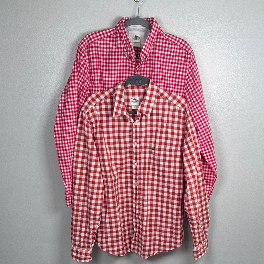 Lacoste bundle red check and pink check classic fit cotton button downs size 44